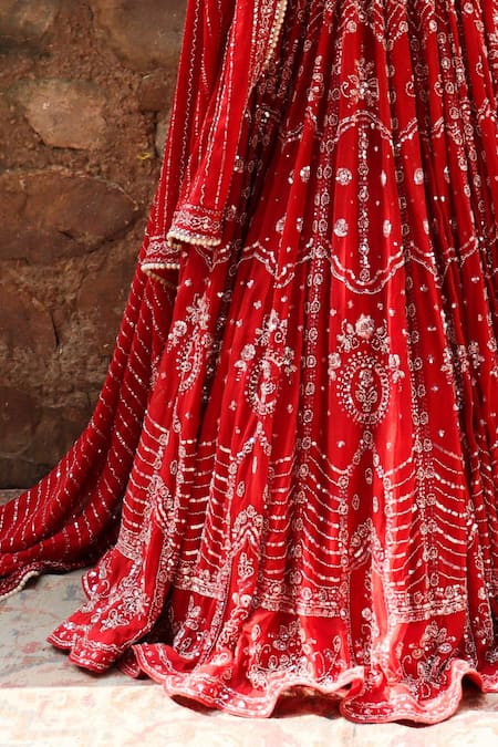 Shop Amaltas Couture Red Organza Cut Work, Beads, Sequins, Pearls Embroidered Cutdana Lehenga Set Online at Aza Fashions Shop_Amaltas Couture_Red Organza Cut Work, Beads, Sequins, Pearls Embroidered Cutdana Lehenga Set _Online_at_Aza_Fashions