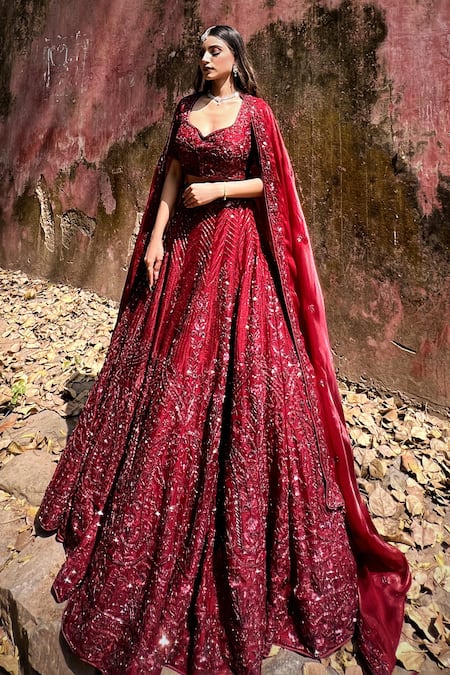 Amaltas Couture Maroon Sequin Embroidered Lehenga Set 