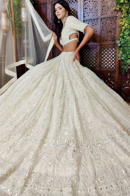 Amaltas Couture Off White Net Sequins, Beads, Cut Work, Embroidery Floral Cutdana Lehenga Set Online at Aza Fashions Amaltas Couture_Off White Net Sequins, Beads, Cut Work, Embroidery Floral Cutdana Lehenga Set _Online_at_Aza_Fashions