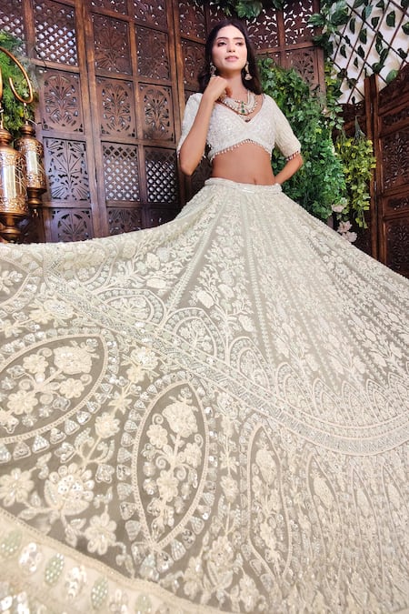 Amaltas Couture Floral Cutdana Embroidered Lehenga Set 