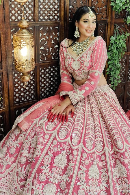 Buy Amaltas Couture Pink Net Beads, Cut Work, Sequins, Embroidery Asymmetric Flamingo Lehenga Set Online at Aza Fashions Buy_Amaltas Couture_Pink Net Beads, Cut Work, Sequins, Embroidery Asymmetric Flamingo Lehenga Set _Online_at_Aza_Fashions