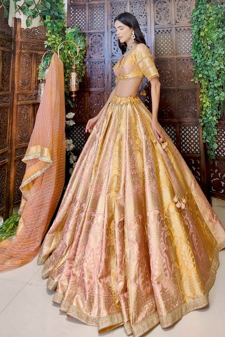 Amaltas Couture Floral Woven Panelled Lehenga Set 