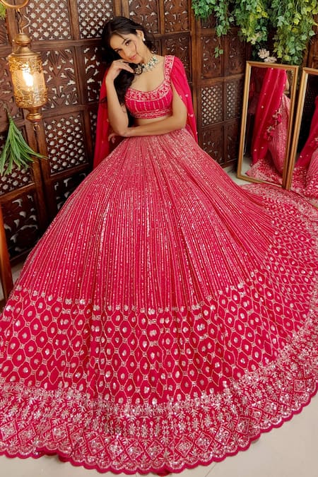 Amaltas Couture Pink Organza Cut Work, Sequins Scoop Neck Embroidered Bridal Lehenga Set Online at Aza Fashions Amaltas Couture_Pink Organza Cut Work, Sequins Scoop Neck Embroidered Bridal Lehenga Set _Online_at_Aza_Fashions