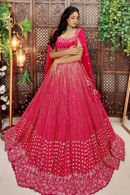 Buy Amaltas Couture Pink Organza Cut Work, Sequins Scoop Neck Embroidered Bridal Lehenga Set Online at Aza Fashions Buy_Amaltas Couture_Pink Organza Cut Work, Sequins Scoop Neck Embroidered Bridal Lehenga Set _Online_at_Aza_Fashions