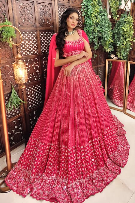 Buy Amaltas Couture Pink Organza Cut Work, Sequins Scoop Neck Embroidered Bridal Lehenga Set Buy_Amaltas Couture_Pink Organza Cut Work, Sequins Scoop Neck Embroidered Bridal Lehenga Set