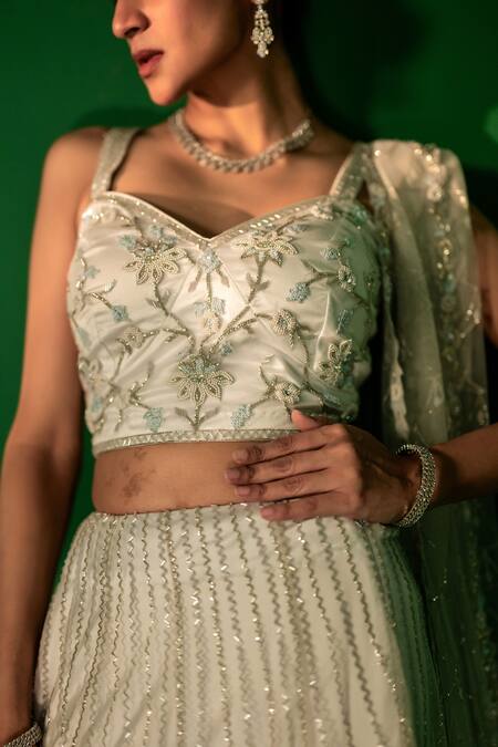Buy Bandhani Blue Tulle Beads, Sequins, Cut Work, Embroidery Ice Floral Lehenga Set Online at Aza Fashions Buy_Bandhani_Blue Tulle Beads, Sequins, Cut Work, Embroidery Ice Floral Lehenga Set _Online_at_Aza_Fashions