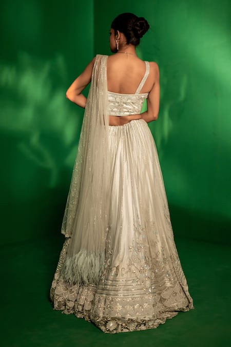 Bandhani Ice Blue Floral Embroidered Lehenga Set 