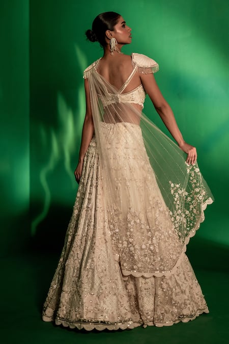 Bandhani Embroidered Floral Cutdana Lehenga Set 