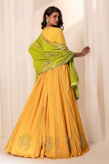 Bandhani Floral Mirror Embroidered Lehenga Set 