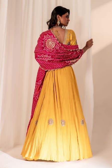 Bandhani Floral Gota Embroidered Lehenga Set 