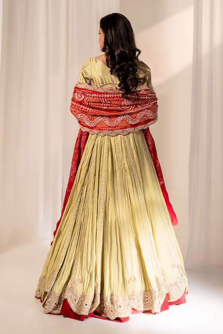 Bandhani Floral Gota Embroidered Lehenga Set 