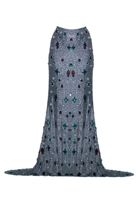 Buy Karn Malhotra Silver Viscose, Georgette, Polyester Embellished Bustier And Mermaid Skirt Set Online at Aza Fashions Buy_Karn Malhotra_Silver Viscose, Georgette, Polyester Embellished Bustier And Mermaid Skirt Set _Online_at_Aza_Fashions