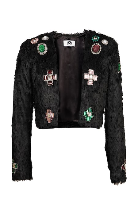 Karn Malhotra Faux Fur Embellished Open Jacket 