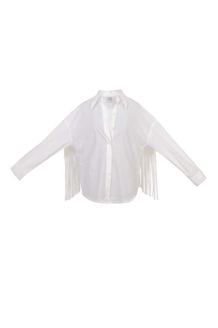 Karn Malhotra_White Cotton Button-down Neck Fringe Tassel Shirt _Online_at_Aza_Fashions