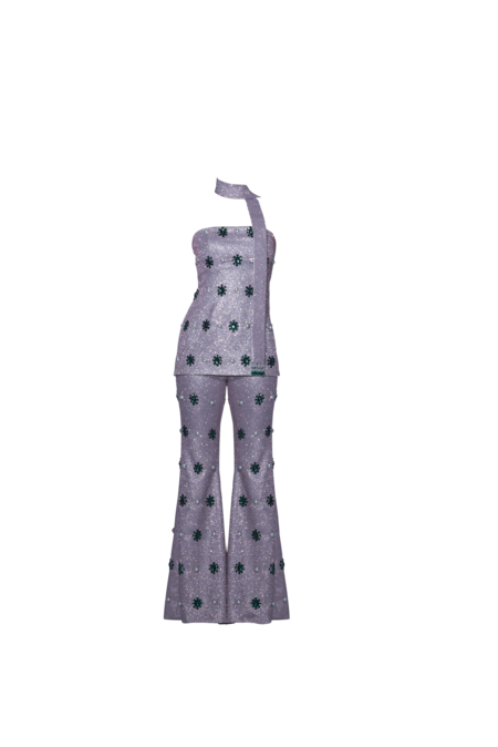 Shop_Karn Malhotra_Pink Lycra, Polyester Crystals, Embellished Tube Top And Bell Bottom Pant Set _Online_at_Aza_Fashions