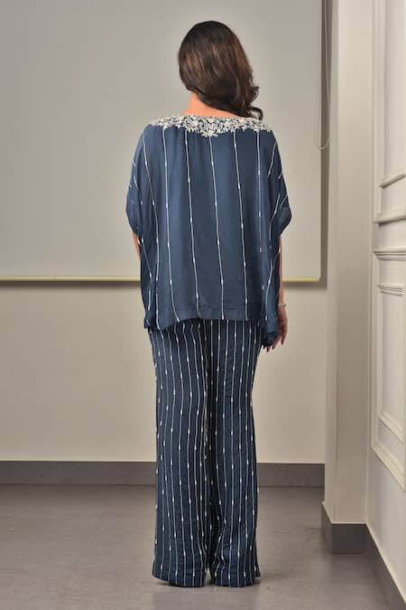 Sunita Bhandari Stripe Embroidered Kaftan & Pant Set 