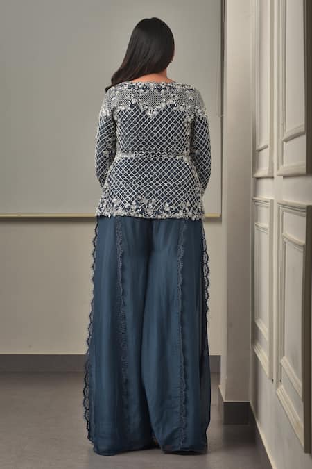 Sunita Bhandari Embroidered Peplum Kurta & Sharara Set 