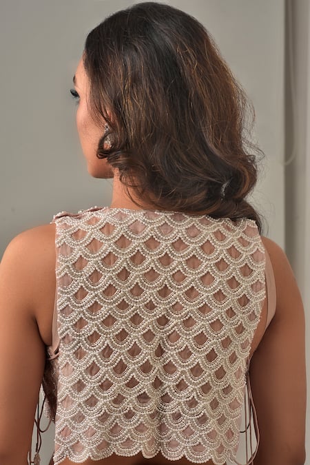 Sunita Bhandari Checkered Embroidered Blouse & Sharara Set 