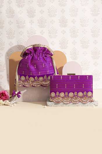 Amyra_Purple Lace Embroidered Box Clutch_at_Aza_Fashions