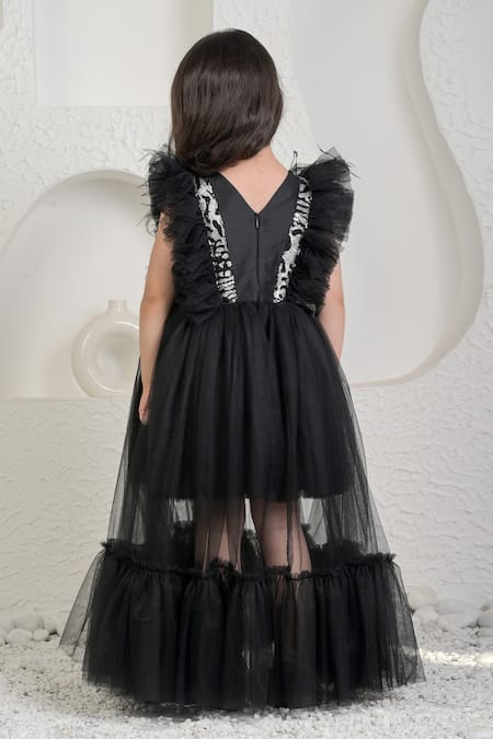 Miakki Black Sequin Frilled Gown 
