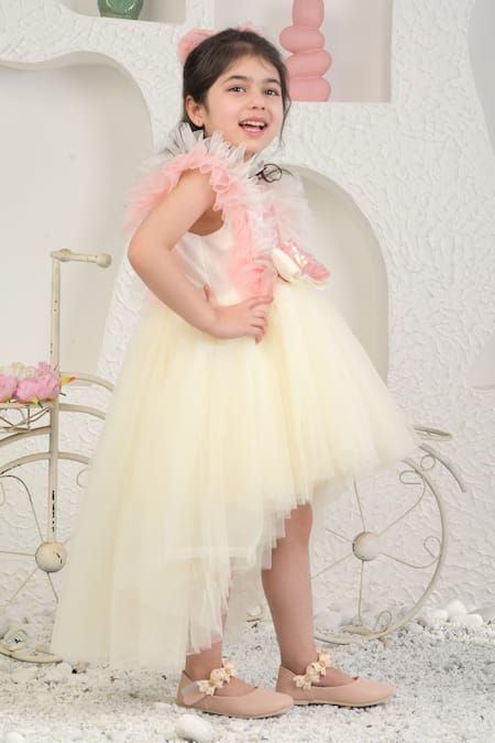 Buy_Miakki_White Net, Satin, Linen Sequins Embellished High Low Dress _Online_at_Aza_Fashions