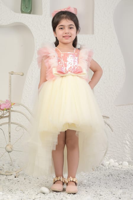 Shop_Miakki_White Net, Satin, Linen Sequins Embellished High Low Dress _Online_at_Aza_Fashions