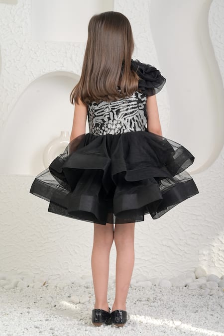 Miakki Black One-Shoulder Sequin Dress 