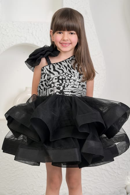 Buy_Miakki_Black Net, Satin, Linen Sequins One-shoulder Dress _Online_at_Aza_Fashions