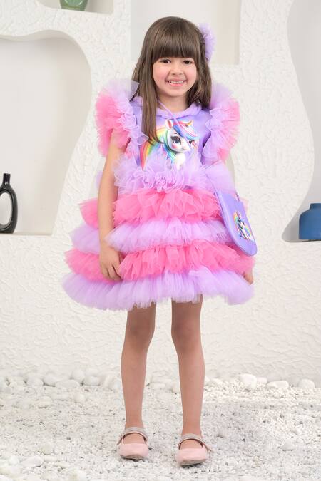 Miakki Multi Color Net, Satin Pearls Multicolored Unicorn Frilled Dress And Sling Bag Online at Aza Fashions Miakki_Multi Color Net, Satin Pearls Multicolored Unicorn Frilled Dress And Sling Bag _Online_at_Aza_Fashions