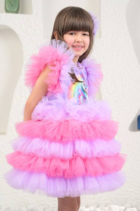 Buy Miakki Multi Color Net, Satin Pearls Multicolored Unicorn Frilled Dress And Sling Bag Online at Aza Fashions Buy_Miakki_Multi Color Net, Satin Pearls Multicolored Unicorn Frilled Dress And Sling Bag _Online_at_Aza_Fashions