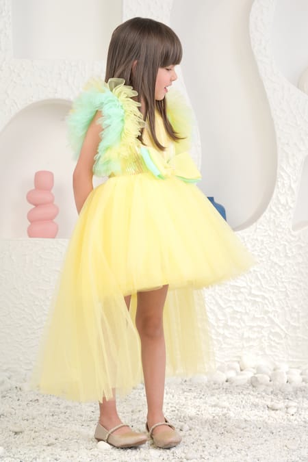 Buy_Miakki_Yellow Net, Satin Sequins High Low Embellished Frilled Dress _Online_at_Aza_Fashions