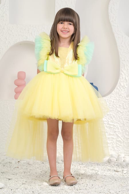Shop_Miakki_Yellow Net, Satin Sequins High Low Embellished Frilled Dress _Online_at_Aza_Fashions