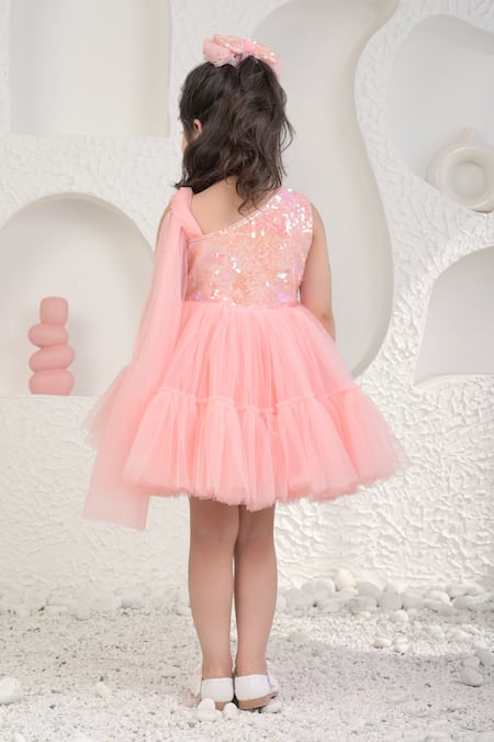 Miakki Pink Sequin Embellished One-Shoulder Dress 