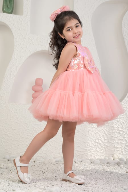 Miakki_Pink Net, Satin, Linen Sequins Embellished One-shoulder Dress _Online_at_Aza_Fashions