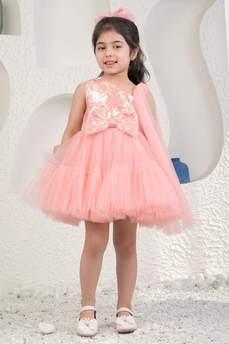 Buy_Miakki_Pink Net, Satin, Linen Sequins Embellished One-shoulder Dress _Online_at_Aza_Fashions