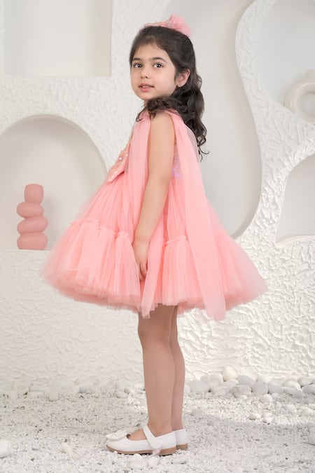 Shop_Miakki_Pink Net, Satin, Linen Sequins Embellished One-shoulder Dress _Online_at_Aza_Fashions