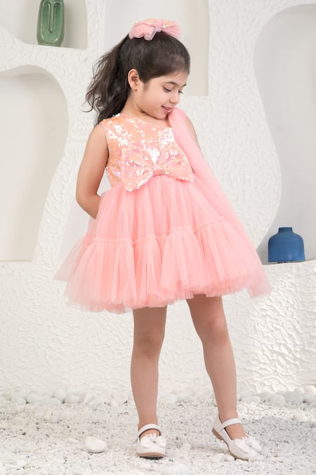 Miakki_Pink Net, Satin, Linen Sequins Embellished One-shoulder Dress _at_Aza_Fashions