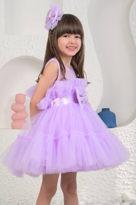 Buy_Miakki_Purple Net, Satin Bows Frilled Dress _Online_at_Aza_Fashions