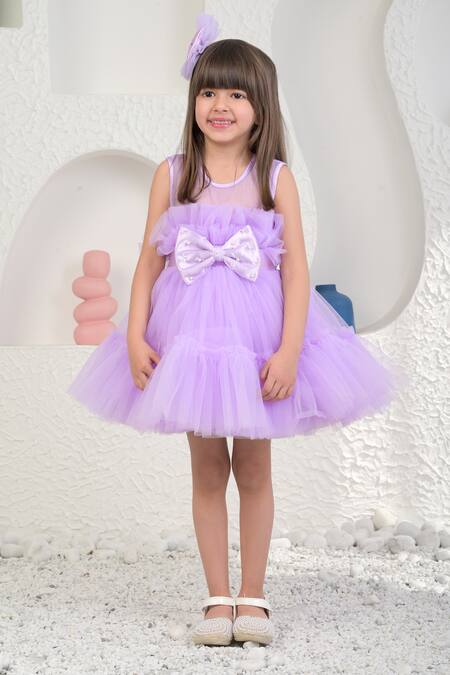 Shop_Miakki_Purple Net, Satin Bows Frilled Dress _Online_at_Aza_Fashions
