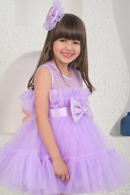 Miakki_Purple Net, Satin Bows Frilled Dress _at_Aza_Fashions