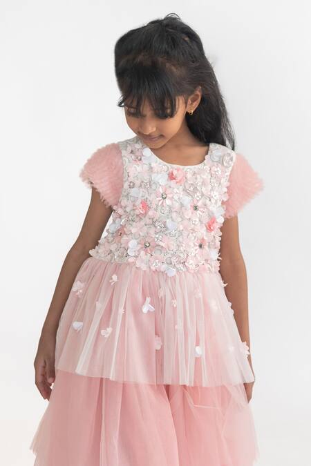 Shop A Little Fable Peach Polyester Embroidery Floral Applique Colorblock Gown Online at Aza Fashions Shop_A Little Fable_Peach Polyester Embroidery Floral Applique Colorblock Gown_Online_at_Aza_Fashions