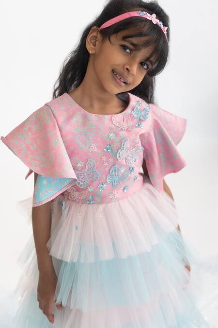 Buy_A Little Fable_Multi Color Polyester Embroidery Floral Butterfly Applique Dress _Online_at_Aza_Fashions