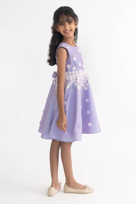 Buy_A Little Fable_Purple Polyester Applique Lavender 3d Floral Dress _Online_at_Aza_Fashions