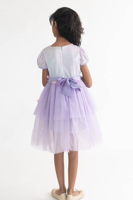 A Little Fable Lavender 3D Floral Applique Layered Dress 