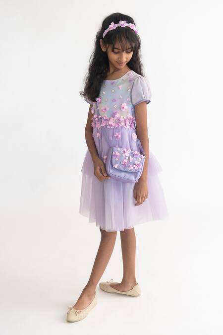 A Little Fable Purple Polyester Fabric Flowers Lavender 3d Floral Applique Layered Dress Online at Aza Fashions A Little Fable_Purple Polyester Fabric Flowers Lavender 3d Floral Applique Layered Dress _Online_at_Aza_Fashions