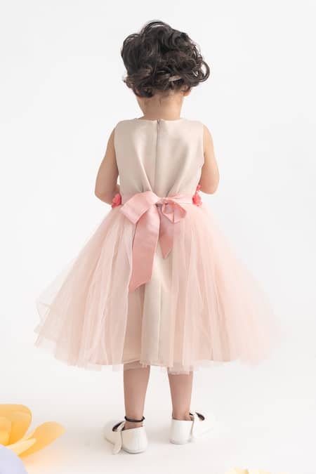 A Little Fable Peach 3D Floral Applique Dress 