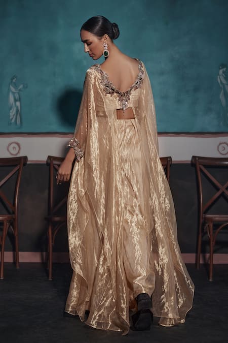 Shop Ridhima Bhasin Gold Tissue Pearls, Sequins, Cut Work Embroidered Kurta And Palazzo Set at Aza Fashions Shop_Ridhima Bhasin_Gold Tissue Pearls, Sequins, Cut Work Embroidered Kurta And Palazzo Set _at_Aza_Fashions