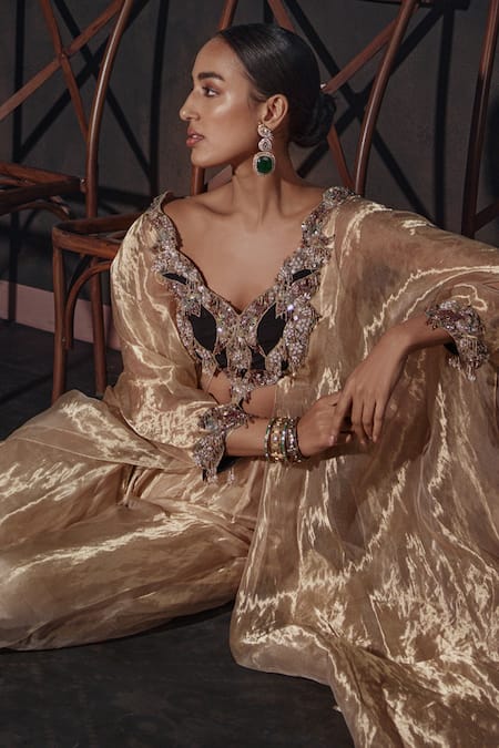 Buy Ridhima Bhasin Gold Tissue Pearls, Sequins, Cut Work Embroidered Kurta And Palazzo Set Online at Aza Fashions Buy_Ridhima Bhasin_Gold Tissue Pearls, Sequins, Cut Work Embroidered Kurta And Palazzo Set _Online_at_Aza_Fashions