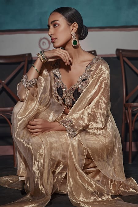 Shop Ridhima Bhasin Gold Tissue Pearls, Sequins, Cut Work Embroidered Kurta And Palazzo Set Online at Aza Fashions Shop_Ridhima Bhasin_Gold Tissue Pearls, Sequins, Cut Work Embroidered Kurta And Palazzo Set _Online_at_Aza_Fashions