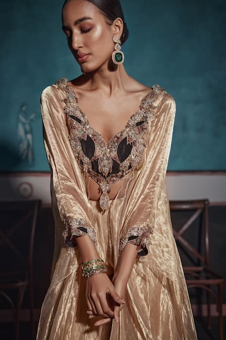 Ridhima Bhasin Gold Tissue Pearls, Sequins, Cut Work Embroidered Kurta And Palazzo Set at Aza Fashions Ridhima Bhasin_Gold Tissue Pearls, Sequins, Cut Work Embroidered Kurta And Palazzo Set _at_Aza_Fashions